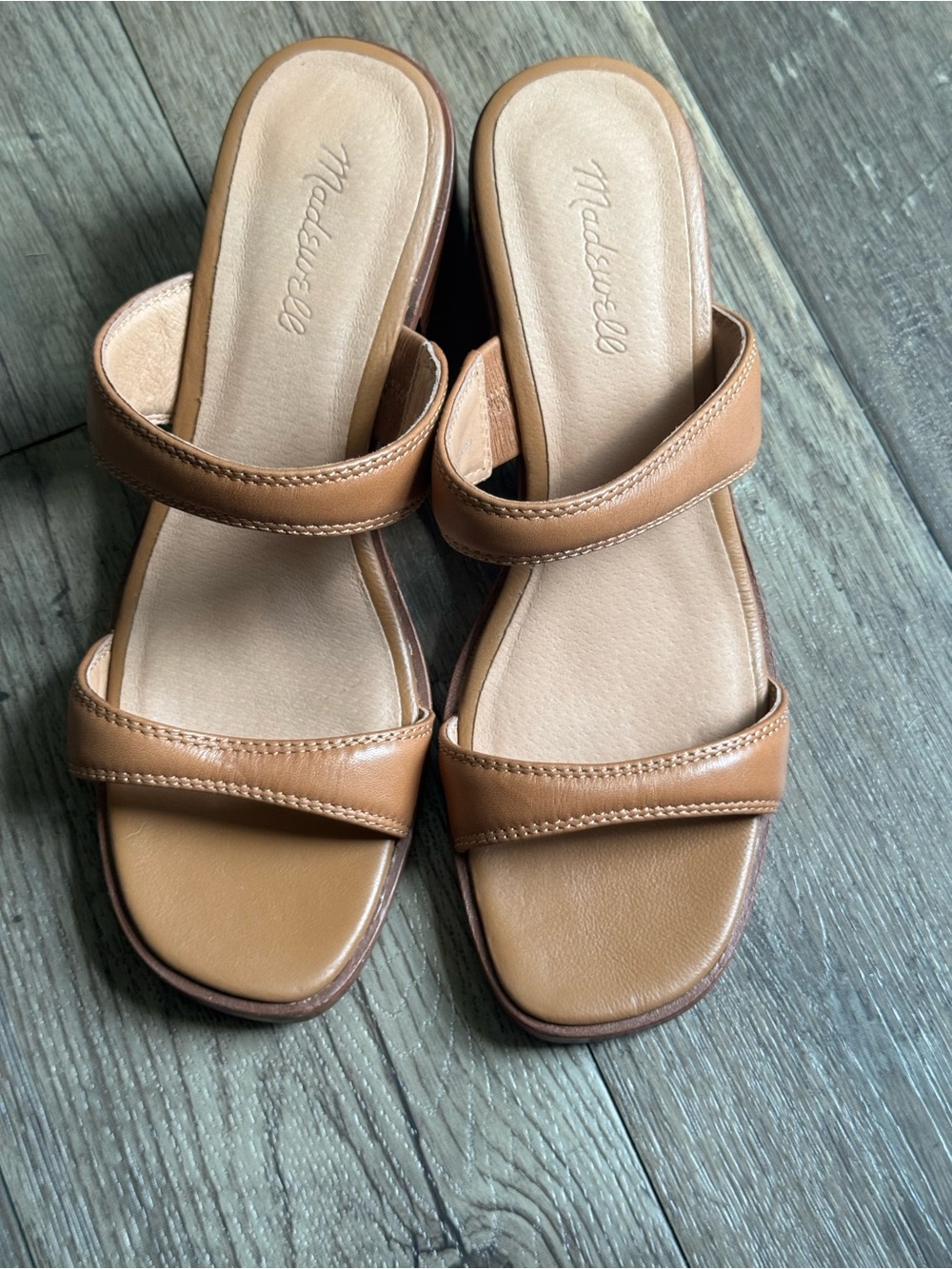 Madewell Tan Leather Double-Strap Slide Mules